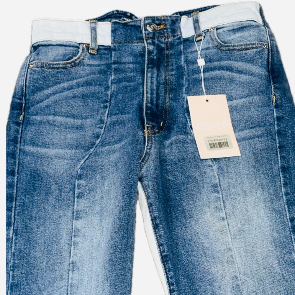 ๐๐น REVICE NWT 2-Tone Panelโ Flare Jeans Y2K Heart Rear Contrast Denim Sz 25 - Picture 7 of 8